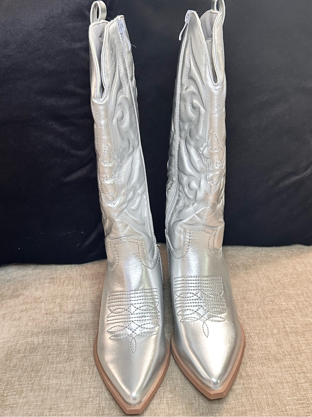 Silver Western-Style Mid-Calf Women's Boots